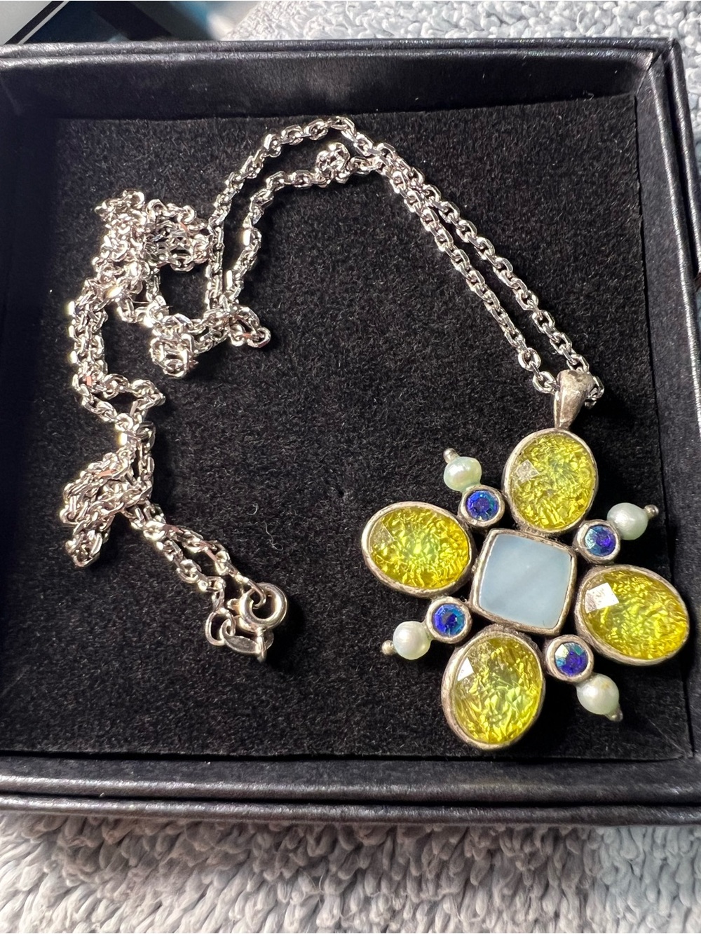 Lia Sophia Pendant Yellow & Blue Crystal Flower